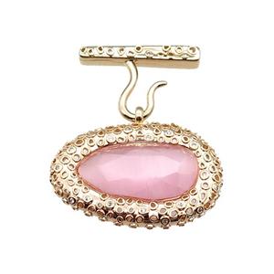 copper oval pendant pave pink Cat Eye Crystal, gold plated, approx 25-38mm, 20-27mm