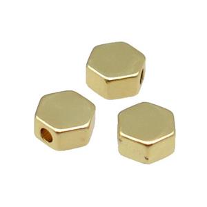 Copper Hexagon Beads Large Hole Unfade 18K Gold Plated, approx 6-7mm, 2mm hole