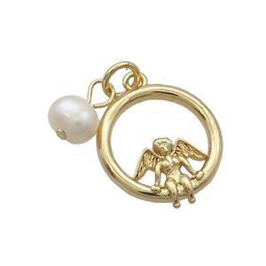 Copper Angel Pendant With Pearl Gold Plated, approx 15mm, 6mm