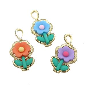 Resin Flower Pendant Gold Plated Mixed, approx 20-28mm