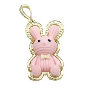 Pink Resin Rabbit Pendant Gold Plated, approx 22-35mm
