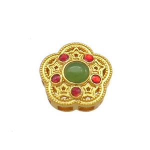 Copper Flower Beads Pave Jadeite Glass 18K Gold Plated, approx 12.5mm
