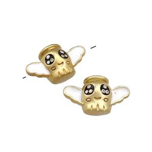 Copper Ghost Charms Beads Halloween White Painted Large Hole Gold Plated, approx 8-14mm, 2.5mm hole