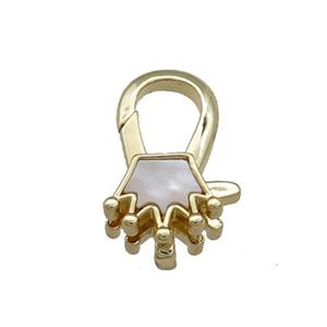 Copper Lobster Clasp Pave Shell Crown 18K Gold Plated, approx 10-18mm