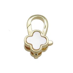 Copper Lobster Clasp Pave Shell Clover 18K Gold Plated, approx 10-18mm