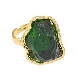 Copper Rings Pave Green Acrylic Mountain Adjustable Gold Plated, approx 16-20mm
