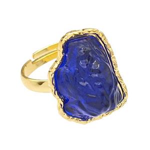 Copper Rings Pave Blue Acrylic Mountain Adjustable Gold Plated, approx 16-20mm