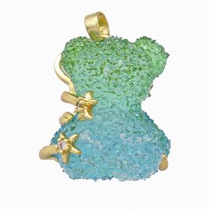 Multicolor Resin Bear Pendant Gold Plated, approx 20-22mm