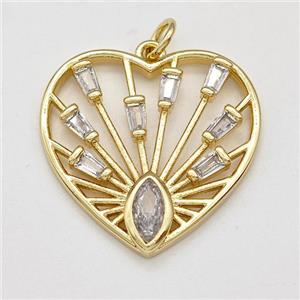 Copper Heart Pendant Micro Pave Zirconia Eye Gold Plated, approx 23mm