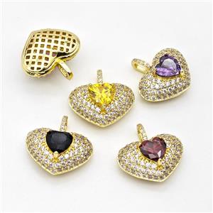Copper Heart Pendant Micro Pave Zirconia Gold Plated Mixed, approx 8mm, 15-21mm
