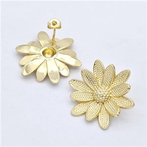 Copper Sunflower Stud Earrings Gold Plated, approx 28mm
