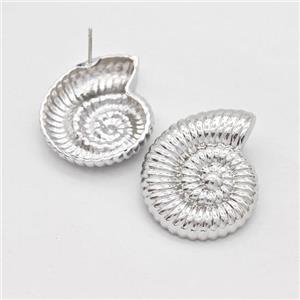 Copper Stud Earrings Nautilus Shell Platinum Plated, approx 25-30mm