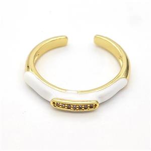 Copper Rings Pave Zirconia White Enamel Gold Plated, approx 4mm, 18mm dia