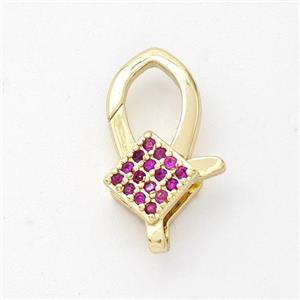Copper Lobster Clasp Micro Pave Zirconia 18K Gold Plated, approx 11-17mm