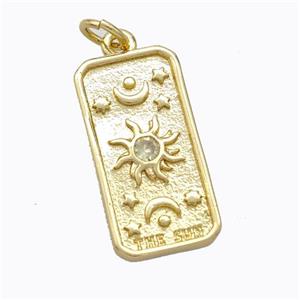 Copper Sun Pendant Pave Zirconia Rectangle Gold Plated, approx 10.5-20mm