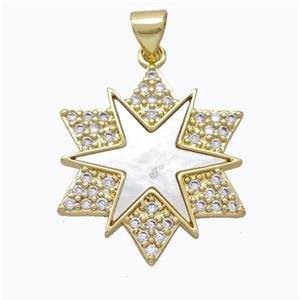 Copper Star Pendant Pave Shell Zirconia Gold Plated, approx 23mm