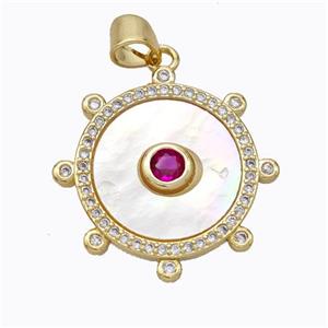 Copper Circle Pendant Pave Shell Zirconia Gold Plated, approx 18mm