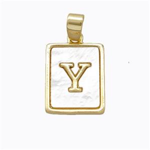 Copper Letter-Y Pendant Pave Shell Gold Plated, approx 12-15mm