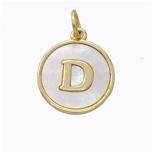 Copper Letter-D Pendant Pave Shell Gold Plated, approx 16mm