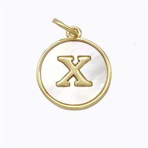 Copper Letter-X Pendant Pave Shell Gold Plated, approx 16mm