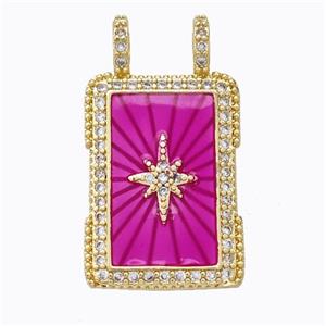 Copper Tarot Card Pendant Pave Zirconia Hotpink Star Painted Gold Plated, approx 16-30mm