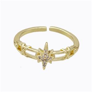 Copper Star Rings Micropave Zirconia Gold Plated, approx 6-10mm, 18mm dia