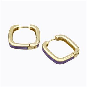 Copper Square Latchback Earrings Purple Painted Gold Plated, approx 25mm
