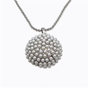 Copper Necklace Micropave Pearlized Resin Button Platinum Plated, approx 25mm, 2mm, 42-47cm length