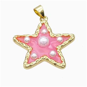 Copper Star Pendant Pave Pearlized Resin Pink Gold Plated, approx 26mm