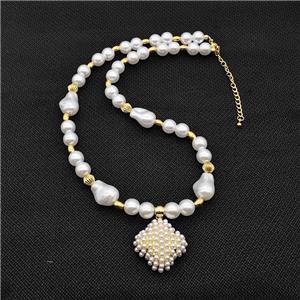 Pearlized ABS Resin Square Necklace, approx 25mm, 6-14mm