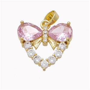 Copper Heart Pendant Pave Pink Crystal Glass Gold Plated, approx 17mm