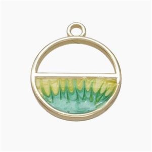 Copper Sun Pendant Green Yellow Painted Gold Plated, approx 18mm