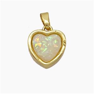 Copper Heart Pendant Pave Fire Opal Gold Plated, approx 11.5mm