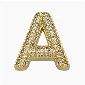 Copper Letter-A Pendant Pave Zirconia Gold Plated, approx 15-20mm