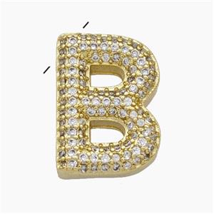 Copper Letter-B Pendant Pave Zirconia Gold Plated, approx 15-20mm