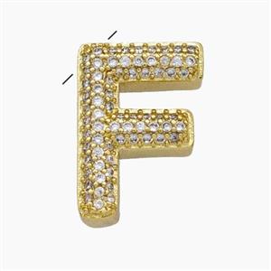 Copper Letter-F Pendant Pave Zirconia Gold Plated, approx 15-20mm