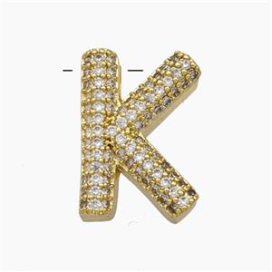 Copper Letter-K Pendant Pave Zirconia Gold Plated, approx 15-20mm