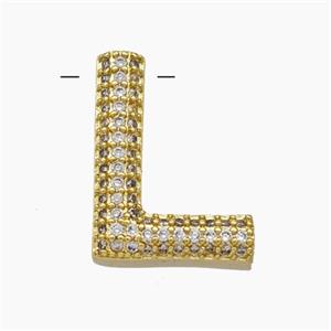 Copper Letter-L Pendant Pave Zirconia Gold Plated, approx 15-20mm