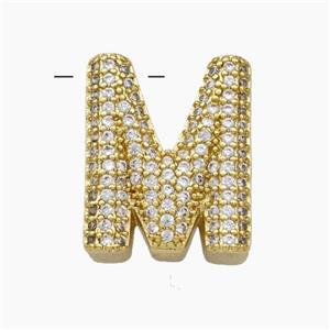 Copper Letter-M Pendant Pave Zirconia Gold Plated, approx 15-20mm