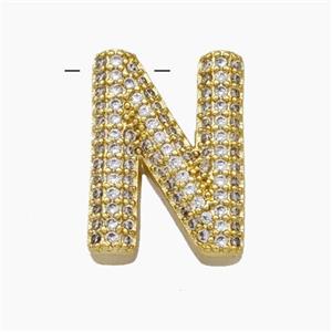 Copper Letter-N Pendant Pave Zirconia Gold Plated, approx 15-20mm