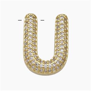 Copper Letter-U Pendant Pave Zirconia Gold Plated, approx 15-20mm