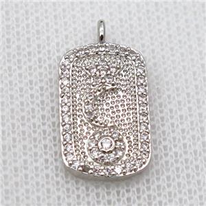 copper pendant pave zircon, rectangle, platinum plated, approx 12-19mm