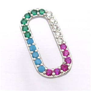 copper oval pendant pave zircon, platinum plated, approx 9-19mm
