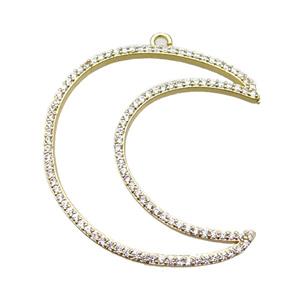 copper moon pendant paved zircon, gold plated, approx 40-45mm