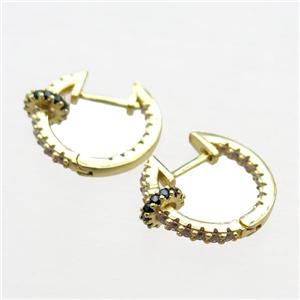 copper Latchback Earrings paved zircon, gold plated, approx 16mm dia