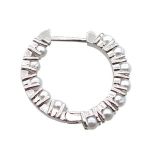 copper Latchback Earrings with pearlglass, platinum plated, approx 20-22mm