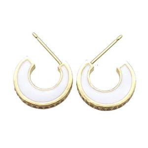 copper stud Earrings with white Enameling, gold plated, approx 14mm dia
