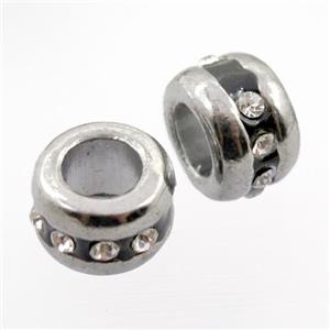 copper rondelle beads pave zircon, platinum plated, approx 14mm, 8mm hole
