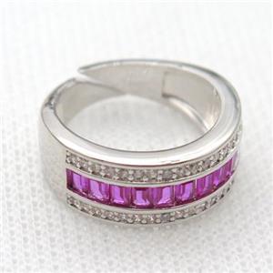 copper Rings pave zircon, platinum plated, approx 7mm, 17mm dia