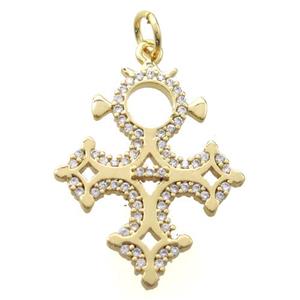 copper cross pendant pave zircon, gold plated, approx 20-25mm